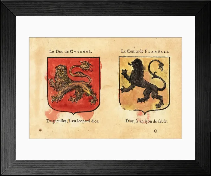 Framed Print : Coats of arms of the Duke of Aquitaine and the Count of Flanders
