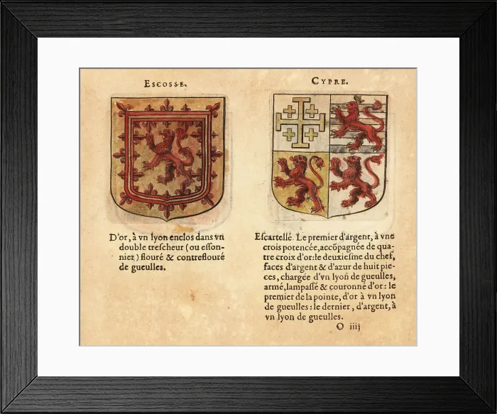Framed Print : Coats of arms of the Kingdoms of Scotland and Cyprus Framed Print : Coats of arms of the Kingdoms of Scotland and Cyprus