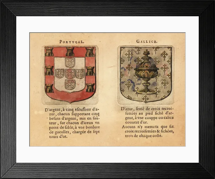 Framed Print : Coats of arms of the kingdoms of Portugal and Gallicia Framed Print : Coats of arms of the kingdoms of Portugal and Gallicia