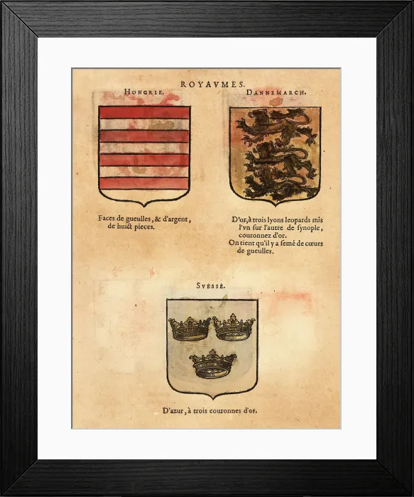 Framed Print : Coats of arms of the Kingdoms of Hungary, Denmark and Sweden Framed Print : Coats of arms of the Kingdoms of Hungary, Denmark and Sweden
