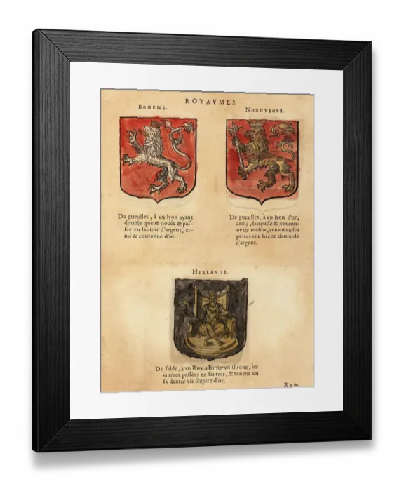 Framed Print : Coats of arms of the Kingdoms of Bohemia, Norway and Ireland Framed Print : Coats of arms of the Kingdoms of Bohemia, Norway and Ireland