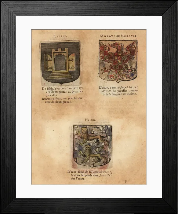 Framed Print : Coats of arms of the Kingdoms of Russia, Moravia and Fresia Framed Print : Coats of arms of the Kingdoms of Russia, Moravia and Fresia