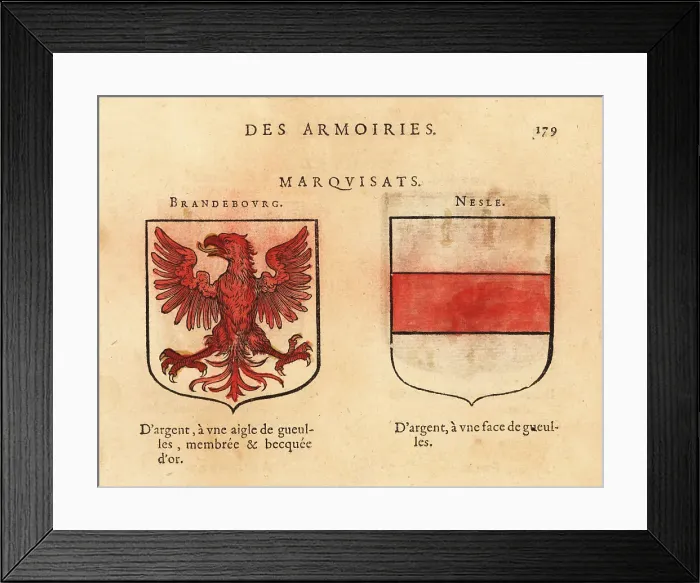 Framed Print : Coat of arms of the Margraviates of Brandenburg and Nesle Framed Print : Coat of arms of the Margraviates of Brandenburg and Nesle