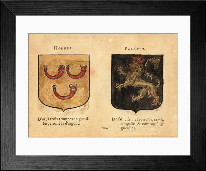 Framed Print : Coats of arms of the Counts of Horne and the Palatine of the Rhi Framed Print : Coats of arms of the Counts of Horne and the Palatine of the Rhi