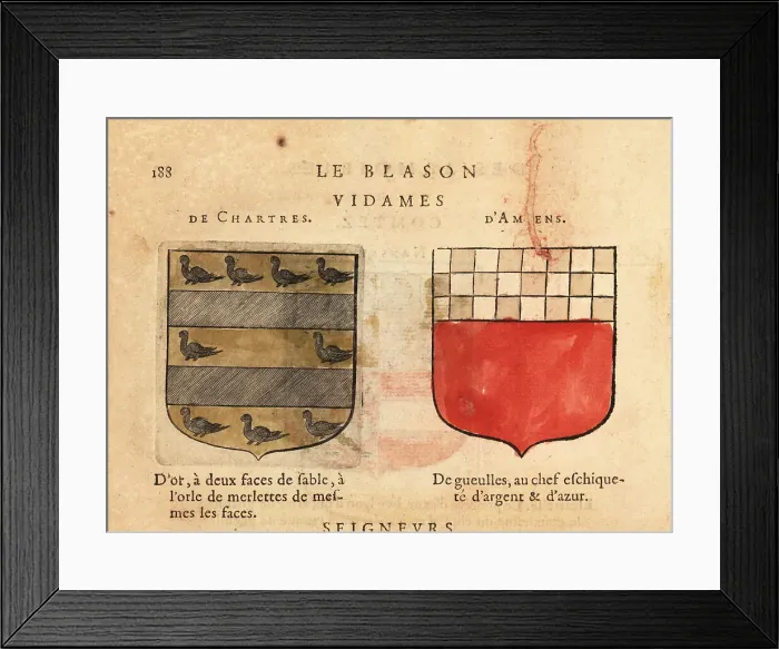 Framed Print : Coat of arms of the Vidames of:Chartres and Amiens Framed Print : Coat of arms of the Vidames of:Chartres and Amiens