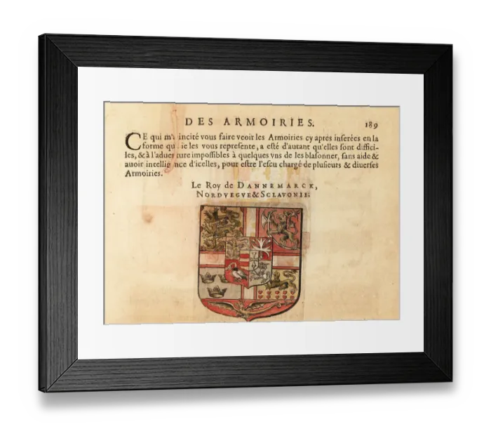 Framed Print : Coat of arms of the King of Denmark, Norway and Slavonia Framed Print : Coat of arms of the King of Denmark, Norway and Slavonia