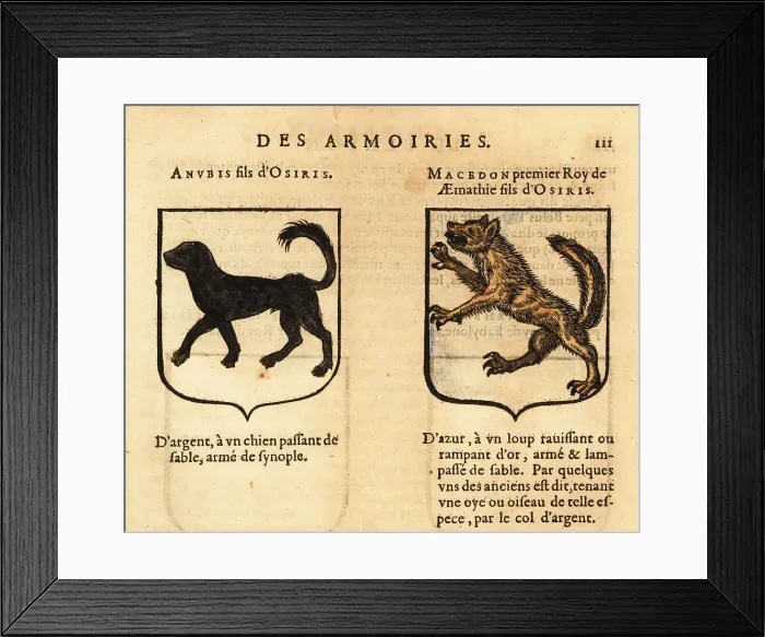 Framed Print : Coats of arms of mythological figures Anubis and Macedon Framed Print : Coats of arms of mythological figures Anubis and Macedon