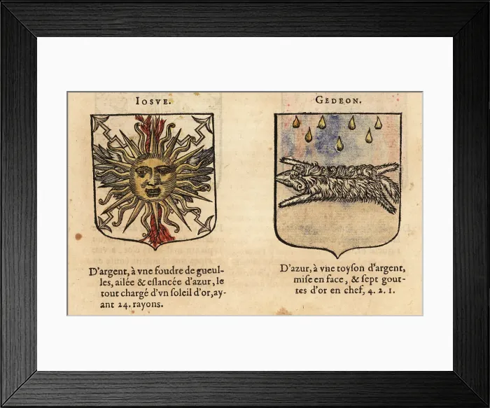 Framed Print : Coats of arms of Biblical figures Joshua and Gideon. Josue, Gede Framed Print : Coats of arms of Biblical figures Joshua and Gideon. Josue, Gede