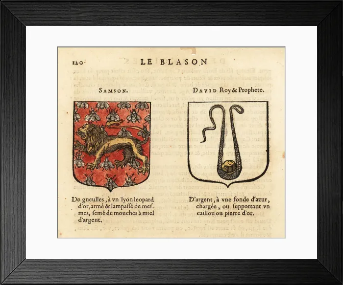 Framed Print : Coats of arms of Biblical figures Samson, and David, king and pr