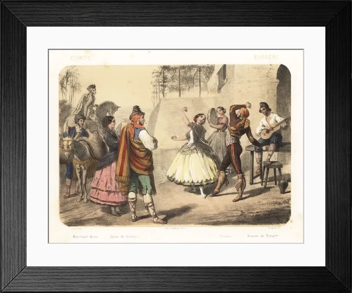 Framed Print : Spanish people dancing in a square, 1858 Framed Print : Spanish people dancing in a square, 1858