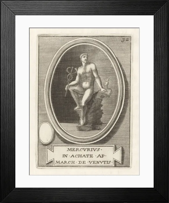 Framed Print : Roman god Mercury with caduceus and rooster Framed Print : Roman god Mercury with caduceus and rooster