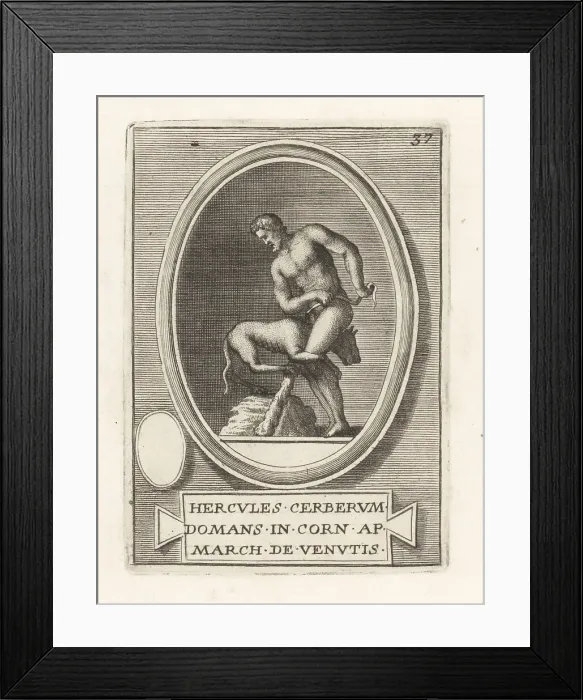 Framed Print : Hercules subduing the three-headed hellhound Cerberus Framed Print : Hercules subduing the three-headed hellhound Cerberus