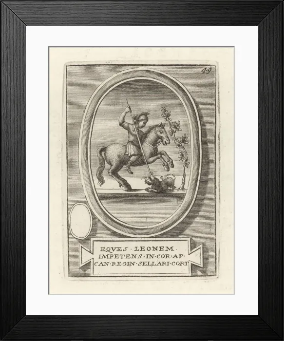 Framed Print : A mounted Amazon spearing a lion (or chimera) Framed Print : A mounted Amazon spearing a lion (or chimera)