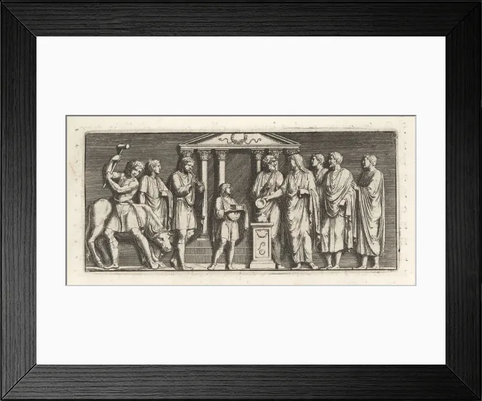 Framed Print : An Etruscan woman burns offerings at an altar before a temple Framed Print : An Etruscan woman burns offerings at an altar before a temple