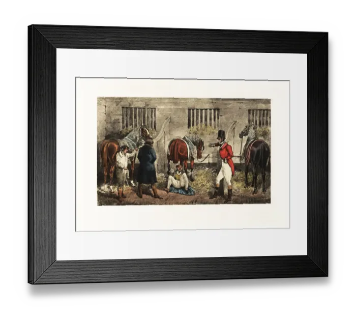 Framed Print : A drunken gentleman tries to put a horse's feet in his dressin Framed Print : A drunken gentleman tries to put a horse's feet in his dressin