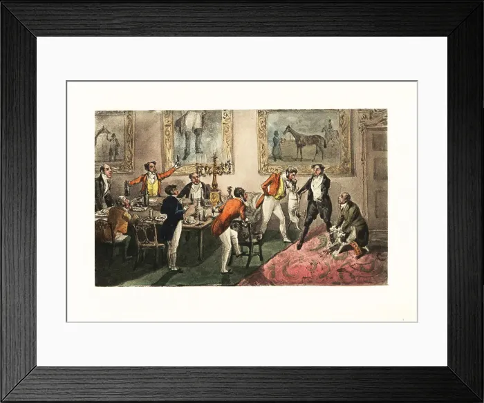 Framed Print : Drunken gentleman lifting a dog by its nose to stop a dog fight Framed Print : Drunken gentleman lifting a dog by its nose to stop a dog fight