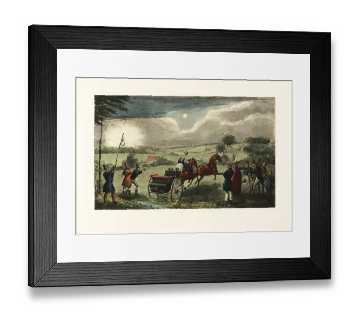 Framed Print : English gentleman driving a tandem across country by moonlight a Framed Print : English gentleman driving a tandem across country by moonlight a