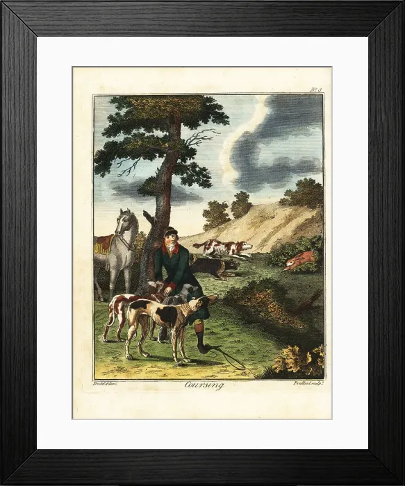 Framed Print : Hare coursing, 18th century Framed Print : Hare coursing, 18th century