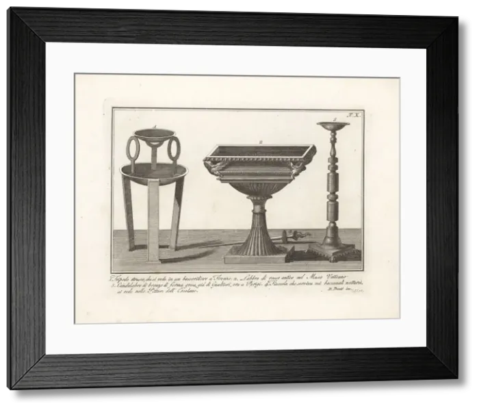 Framed Print : Ancient tripod, bath, candelabra and torch Framed Print : Ancient tripod, bath, candelabra and torch