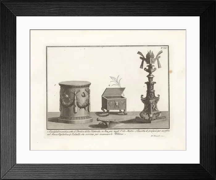 Framed Print : Ancient candelabra, perfume box, altar and knife Framed Print : Ancient candelabra, perfume box, altar and knife