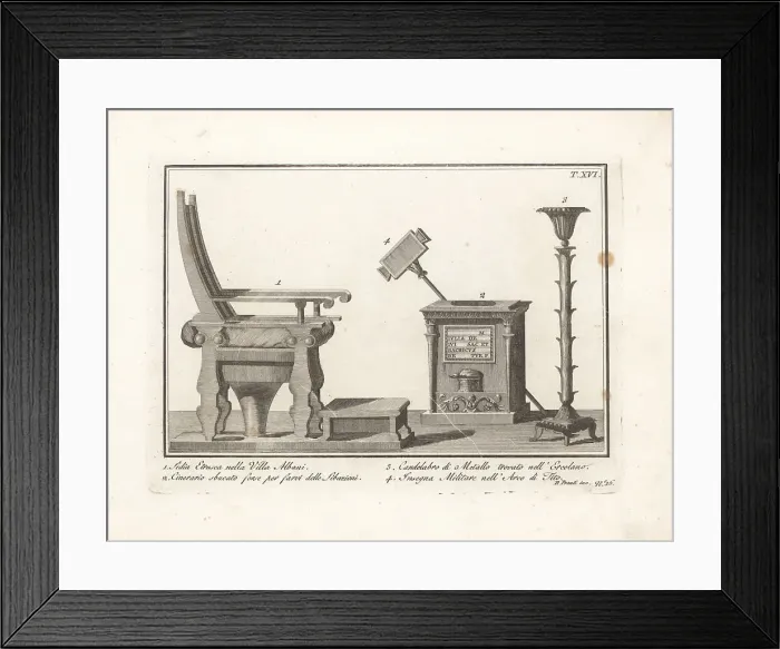 Framed Print : Etruscan chair, funeral urn and Roman standard Framed Print : Etruscan chair, funeral urn and Roman standard