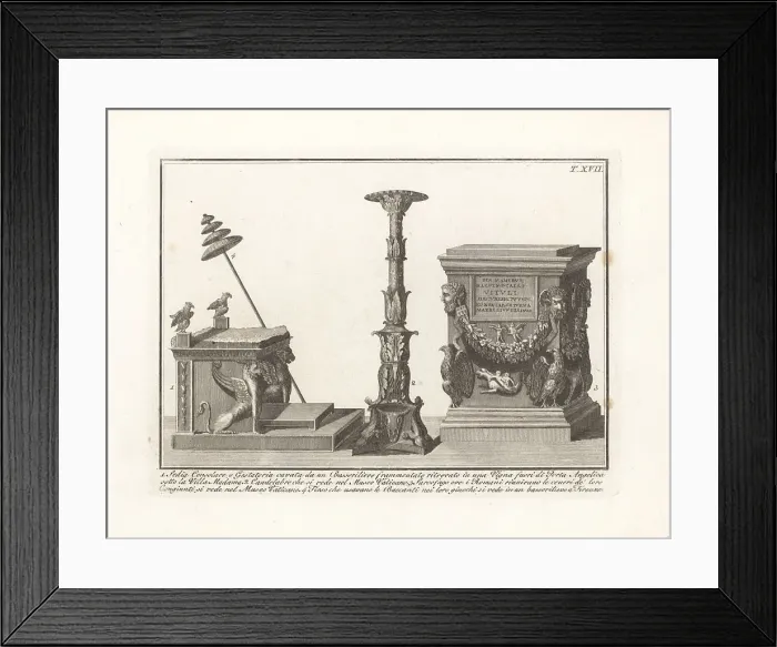 Framed Print : Consular chair, candelabra, sarcophagus and thyrsus Framed Print : Consular chair, candelabra, sarcophagus and thyrsus