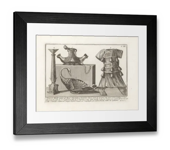 Framed Print : Oil lamps, candelabra and sentinel's cuirass with bells