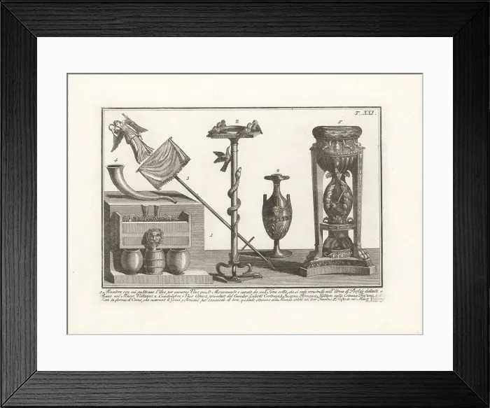 Framed Print : Etruscan vase, Roman signum, glass and tripod Framed Print : Etruscan vase, Roman signum, glass and tripod