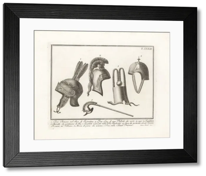 Framed Print : Roman and Greek helmets, Egyptian cap, Dacian mace Framed Print : Roman and Greek helmets, Egyptian cap, Dacian mace