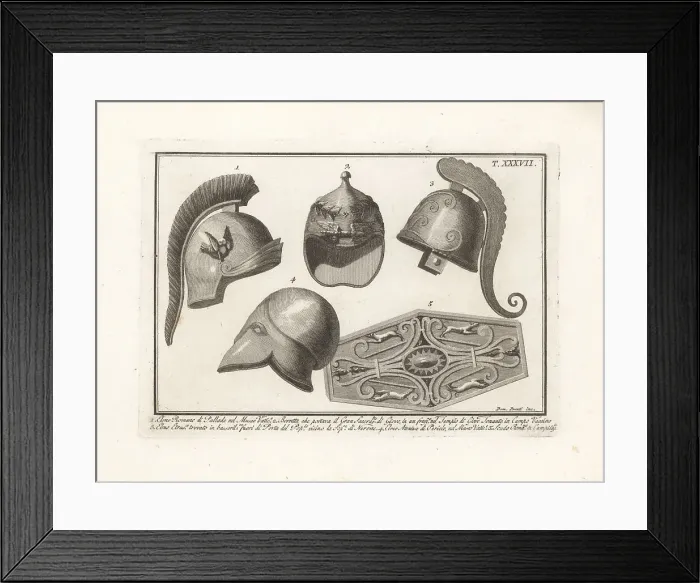 Framed Print : Roman and Etruscan helmets and shield Framed Print : Roman and Etruscan helmets and shield