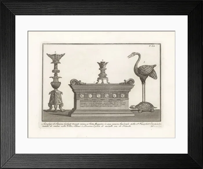Framed Print : Roman sarcophagus, candelabra and Egyptian oil lamp Framed Print : Roman sarcophagus, candelabra and Egyptian oil lamp