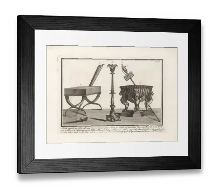 Framed Print : Roman field stool, bath tub, signum, torch, etc Framed Print : Roman field stool, bath tub, signum, torch, etc