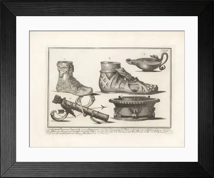 Framed Print : Roman Imperial boot, Greek boot, Dacian bow, etc Framed Print : Roman Imperial boot, Greek boot, Dacian bow, etc