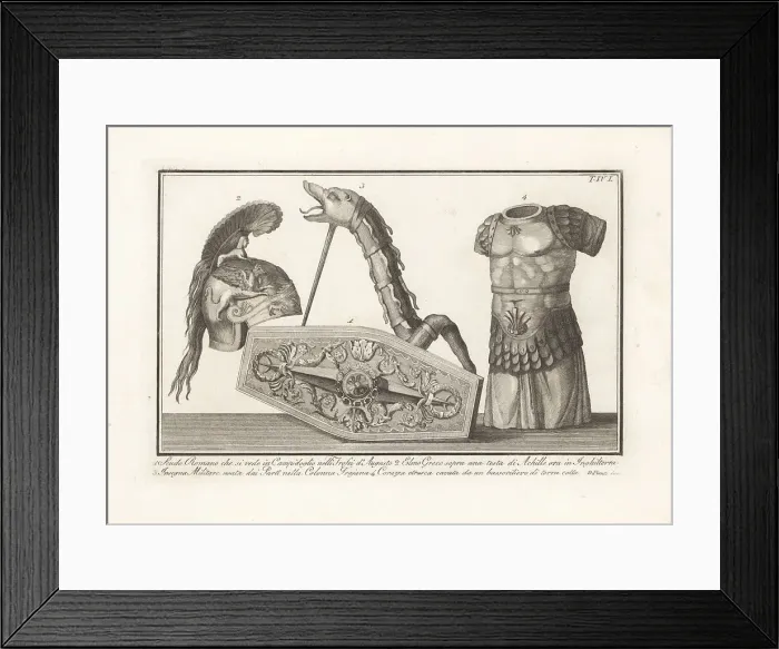 Framed Print : Roman shield and standard, Greek helmet, etc Framed Print : Roman shield and standard, Greek helmet, etc