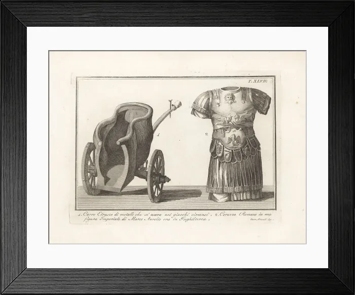 Framed Print : Etruscan race chariot and Roman Imperial armour Framed Print : Etruscan race chariot and Roman Imperial armour