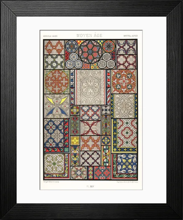 Framed Print : Stained glass, painted glass and Grisaille windows from the Midd Framed Print : Stained glass, painted glass and Grisaille windows from the Midd