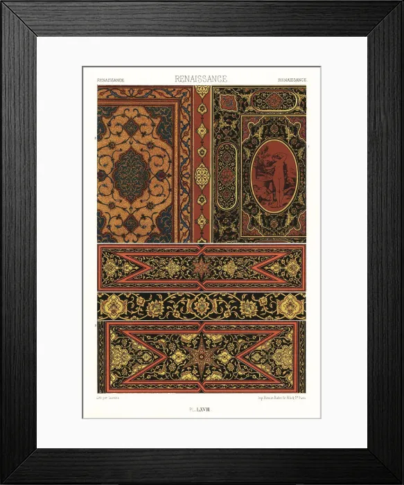 Framed Print : Renaissance art: bookbindings and Venetian marquetry Framed Print : Renaissance art: bookbindings and Venetian marquetry