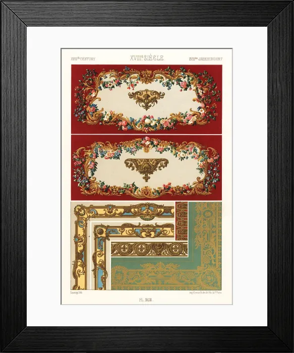 Framed Print : Tapestry, bindings and woodwork, 18th century Framed Print : Tapestry, bindings and woodwork, 18th century