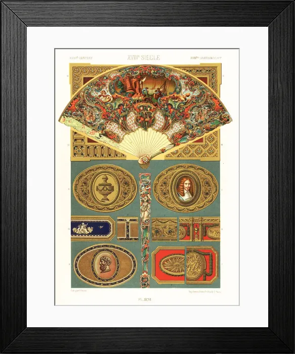 Framed Print : Fan and snuff boxes, 18th century Framed Print : Fan and snuff boxes, 18th century