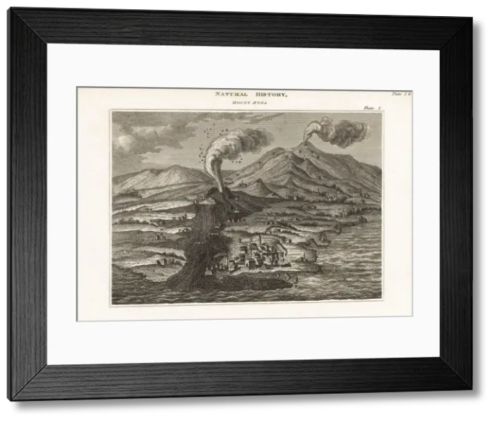 Framed Print : Views of the volcano Mount Etna erupting from two craters, 1669 Framed Print : Views of the volcano Mount Etna erupting from two craters, 1669