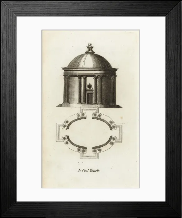 Framed Print : Plan and elevation of an oval temple of ancient Rome Framed Print : Plan and elevation of an oval temple of ancient Rome