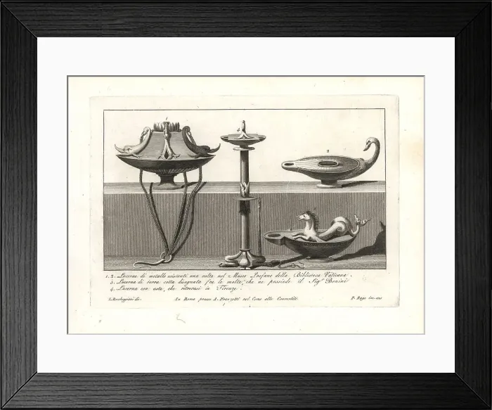 Framed Print : Roman metal and terracotta oil lamps Framed Print : Roman metal and terracotta oil lamps