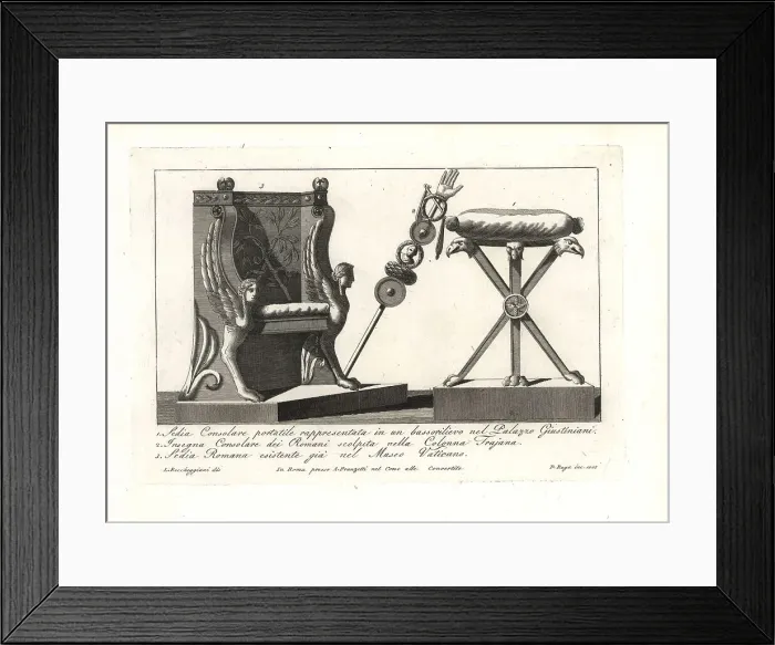 Framed Print : Portable Roman chair, consular ensign and stool Framed Print : Portable Roman chair, consular ensign and stool