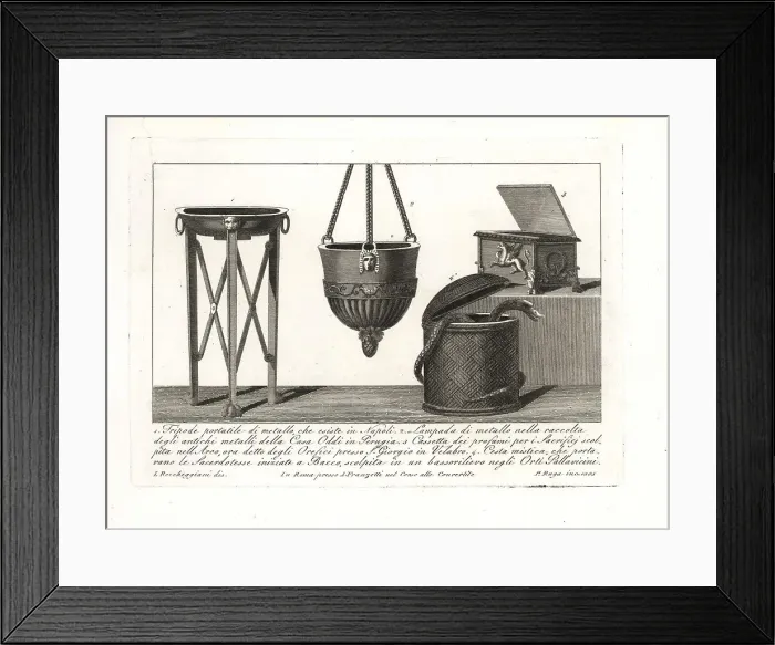 Framed Print : Roman tripod, lamp, perfume box and mystical basket Framed Print : Roman tripod, lamp, perfume box and mystical basket