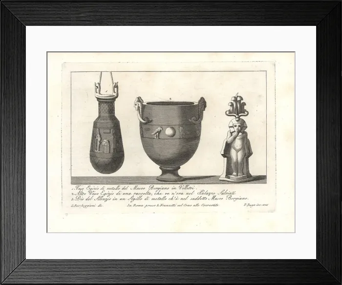 Framed Print : Egyptian vases and Harpocrates or god of silence Framed Print : Egyptian vases and Harpocrates or god of silence
