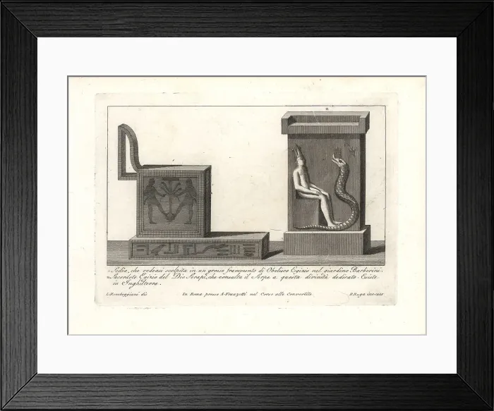 Framed Print : Egyptian chair and priest of the god Serapis with serpent Framed Print : Egyptian chair and priest of the god Serapis with serpent