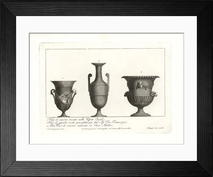 Framed Print : Ancient Roman vases in marble and granite Framed Print : Ancient Roman vases in marble and granite