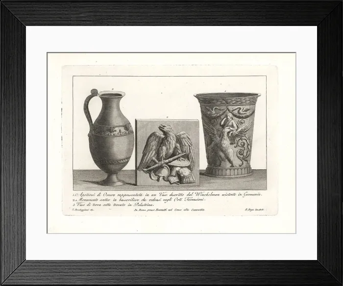 Framed Print : Ancient Roman vases and bas-relief Framed Print : Ancient Roman vases and bas-relief
