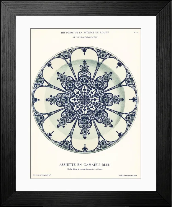 Framed Print : Plate in blue camaieu, festoon style, Rouen Framed Print : Plate in blue camaieu, festoon style, Rouen
