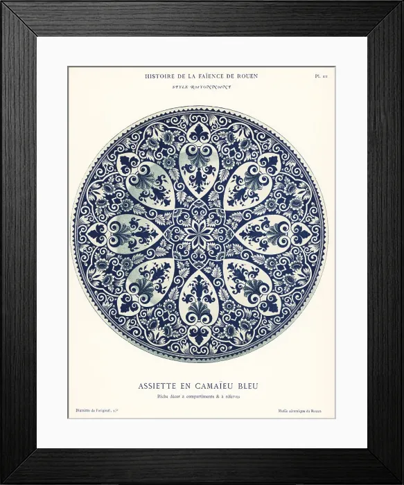 Framed Print : Plate in blue camaieu, festoon style, Rouen Framed Print : Plate in blue camaieu, festoon style, Rouen